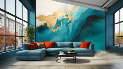 Blue Turquoise Ocean, Oceanic Dream in Teal, abstract landscape art, generative ai Wall mural