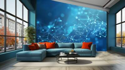 dynamic web of interconnected dots and lines on vibrant blue. technology and communication network illustration. generative ai Wall mural