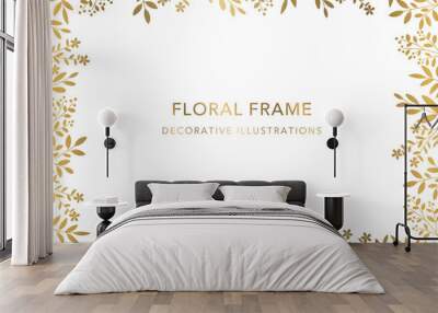 Floral Frame, Decorative Template, Golden Plant on White Background Wall mural