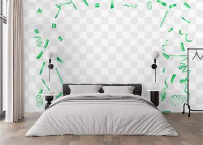 Abstract background with falling green confetti. Wall mural