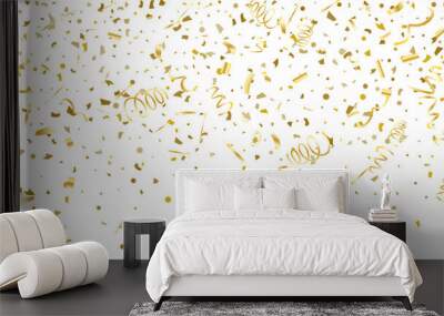 Golden glitter confetti on a white background. Wall mural