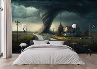 a big tornado in the field, a big natural disaster in the world, Generative AI. Wall mural