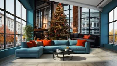 Christmas tree in nordic style interior apartment Wall mural