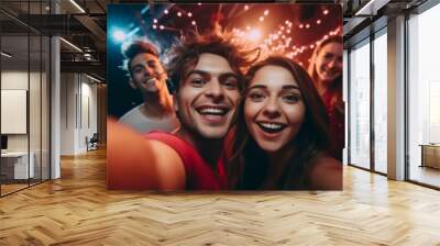 Close up of friends taking selfie while having party Wall mural