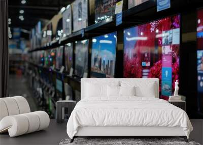 Modern flat screen tvs for sale in electronic store Wall mural