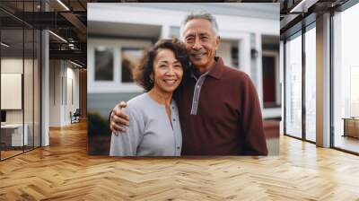 Portrait of a happy senior couple in front their home Wall mural