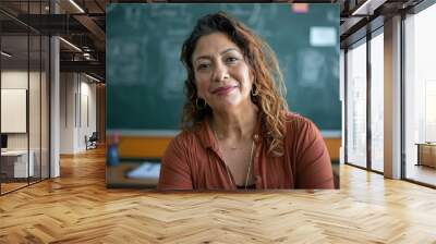 Portrait of a middle aged Hispanic female teacher in classroom Wall mural