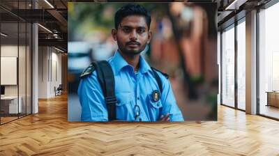 Portrait of a young adult male Indian security guard Wall mural