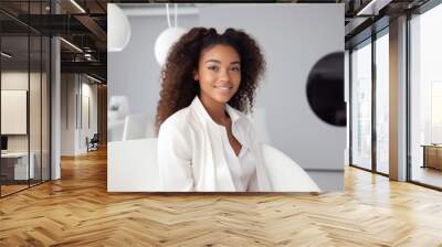 Portrait of a young hipster African American woman in modern office Wall mural