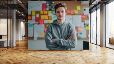 Portrait of a young smiling male user experience designer in office Wall mural