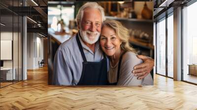 Smiling portrait of a senior Caucasian couple small business owner s Wall mural