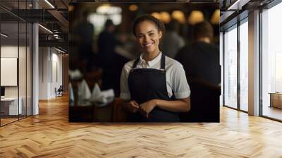 Smiling portrait of a young female barista Wall mural