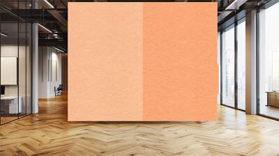 Color of the year 2024. Texture of craft peach fuzz and coral paper background, half two colors, macro. Wall mural