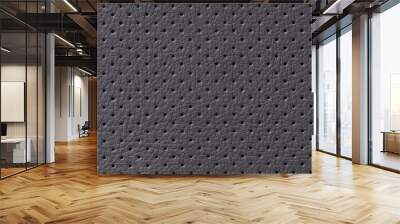 Perforated black leather texture background, closeup. Gray backdrop from wrinkle skin. Wall mural