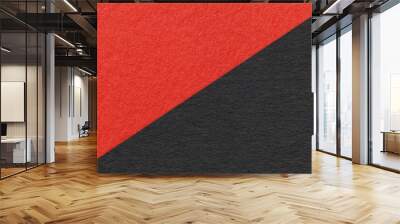 Texture of craft red and black paper background, half two colors, macro. Structure of vintage dense kraft cardboard. Wall mural