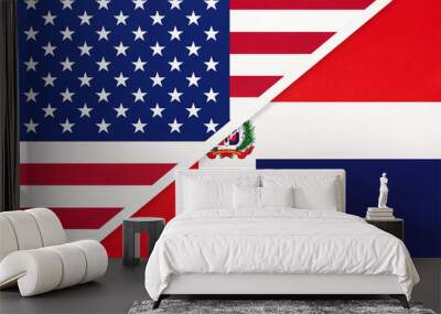 USA vs Dominican Republic national flag. Relationship between two countries. Wall mural