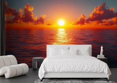 A calm ocean stretching to the horizon, illuminated by the warm hues of a setting sun.
--q 2 --s 800 --ar 16:9 Wall mural