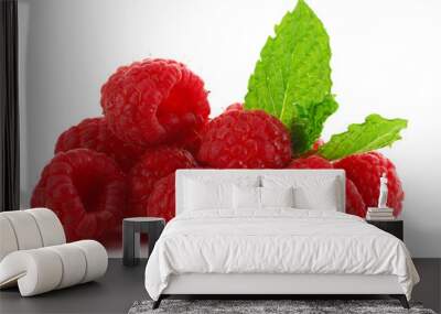 Raspberries isolated on white background Wall mural