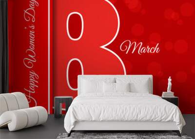 Abstract red 8 March greeting card template International Women' Wall mural