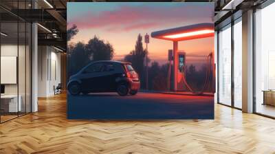 Charging an electric car at a gas station, an environmental concept Wall mural