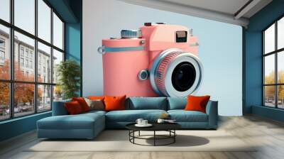 Photo camera, 3D-style icon isolated on a light background. Wall mural