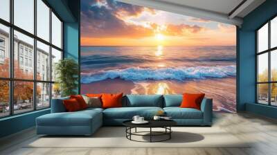 Sunrise over beach beauty photo. Wall mural