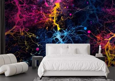 The neurons connect in a different colorful pattern background Wall mural