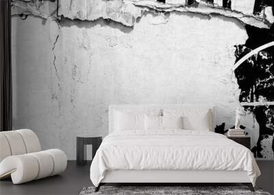 Old blank white grunge ripped torn posters  crumpled paper background wall empty space for text  Wall mural