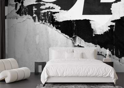 Old blank white grunge ripped torn posters crumpled paper background wall empty space for text Wall mural