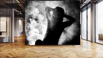 girl stretching silhouette with smoke Wall mural