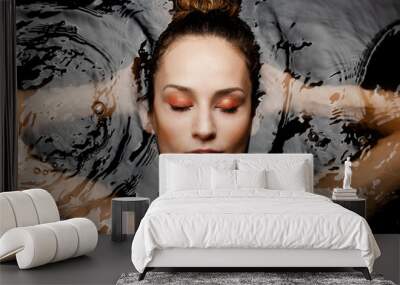 Underwater beauty portrait of a beautiful caucasian girl. Eyes closed.. Wall mural