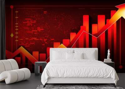 the market graph on red, trading data Wall mural