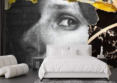 Torn ripped street posters paper  blended woman portrait Wall mural