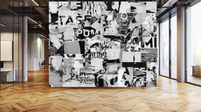 Torn street advertisement posters collage background texture creased crumpled ripped paper backdrop surface placard Wall mural