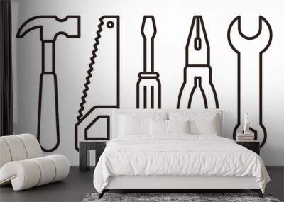 Hammer, saw, screwdriver, pliers and wrench. Tools icon Wall mural