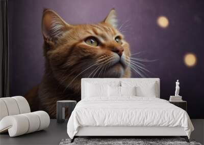 A brown cat with an amazed expression is the subject, captured in a stunning close-up photograph Wall mural