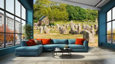 Beautiful view of the standing stones alignments, menhirs, in Carnac, Brittany, France. Megalithic landmark Wall mural