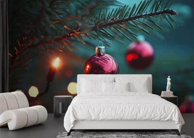 Merry Christmas and Happy New Year festive colorful composition. Christmas background. Xmas banner and holiday poster Wall mural