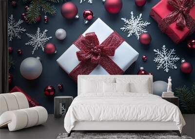 Merry Christmas and Happy New Year festive colorful composition. Christmas background. Xmas banner and holiday poster Wall mural