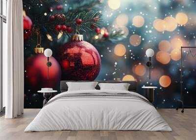 Merry Christmas and Happy New Year Holiday background. Xmas banner and web poster. Festive Greeting card Wall mural