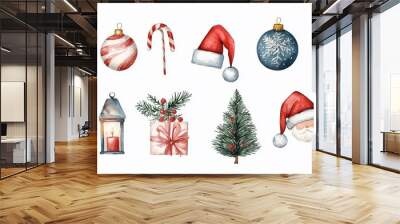 Set of Christmas illustrative art decorations and decor isolated on white background Wall mural