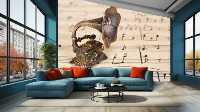 gramophone on old sheet music Wall mural