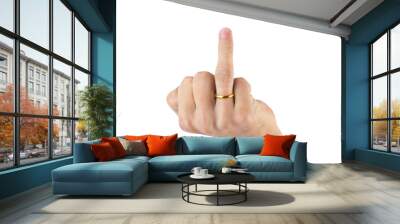 Hand showing middle finger with wedding ring Wall mural