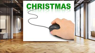 Hand with computer mouse and Christmas Wall mural