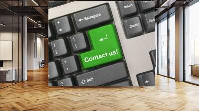 Keyboard - green key Contact us, business background Wall mural