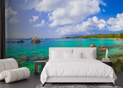 Panorama of beach Anse Lazio at Seychelles Wall mural