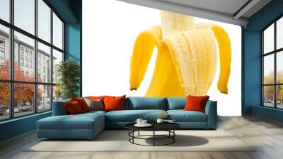 Ripe peeled banana isolated on white background Wall mural