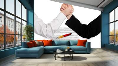 two wrestling hands and contract Wall mural