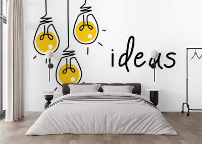 Background creative idea with hand drawn light bulbs and lines Wall mural