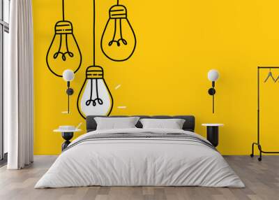 Background creative idea with hand drawn light bulbs and lines Wall mural